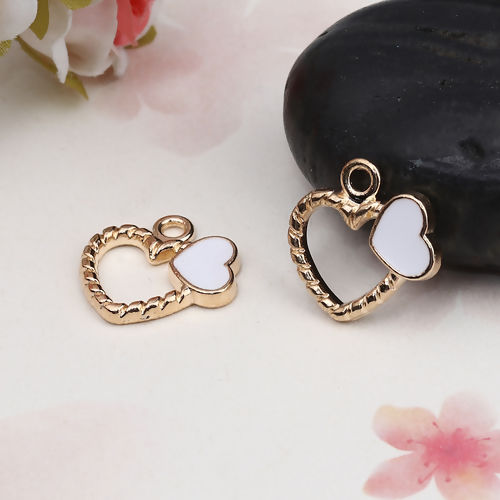 Picture of Zinc Based Alloy Charms Heart Gold Plated Blue Stripe Enamel 18mm( 6/8") x 18mm( 6/8"), 20 PCs