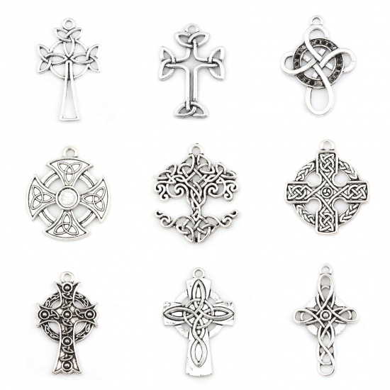 Image de Pendentifs Nœud celtique en Alliage de Zinc Croix Feuilles de Fleur     