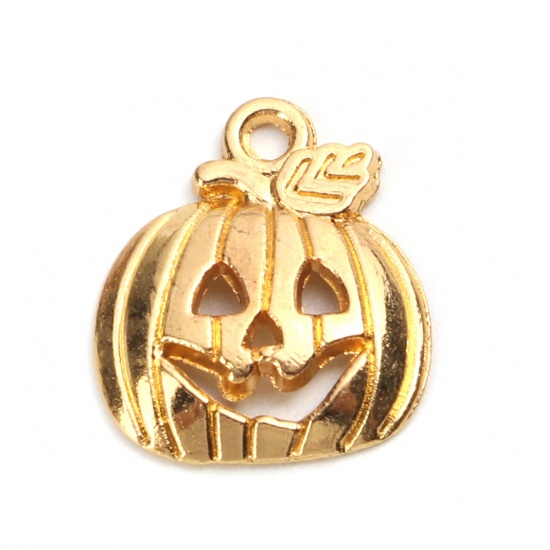 Picture of Zinc Based Alloy Halloween Charms Pumpkin Silver Plated Hollow 18mm x 16mm, 50 PCs