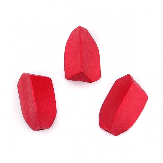 Picture of Wood Spacer Beads Irregular Red Faceted 32mm x 20mm, Hole: Approx 2.9mm, 5 PCs