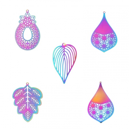Stainless Steel Filigree Stamping Pendants Leaf