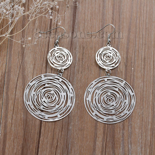 Picture of Brass Filigree Stamping Earrings Round Hollow                                                                                                                                                                                                                 