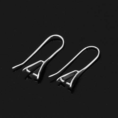 Picture of Brass Ear Wire Hooks Earring Findings Silver Plated 21mm( 7/8") x 2.5mm( 1/8"), Post/ Wire Size: (21 gauge), 10 PCs                                                                                                                                           