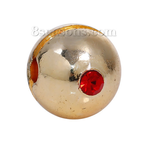 Picture of Stainless Steel Spacer Beads Ball Gold Plated Fuchsia Rhinestone About 10mm( 3/8") Dia, Hole: Approx 2.5mm, 1 Piece