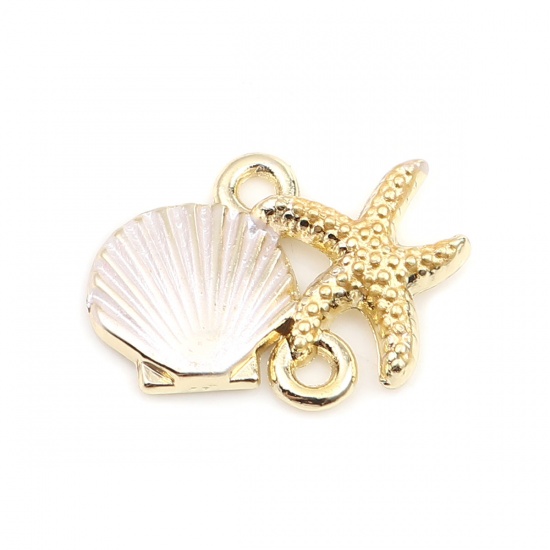 Picture of Zinc Based Alloy Ocean Jewelry Connectors Scallop Gold Plated Pink & Purple Star Fish 18mm x 14mm, 10 PCs
