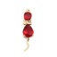 Picture of Brass Charms Gold Plated Cat Animal Red Rhinestone 28mm x 7mm, 2 PCs