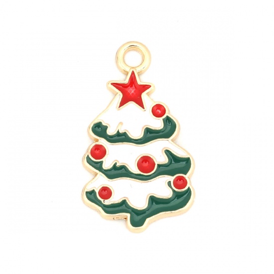 Picture of Zinc Based Alloy Charms Christmas Jingle Bell Gold Plated Multicolor Enamel 20mm x 12mm, 10 PCs