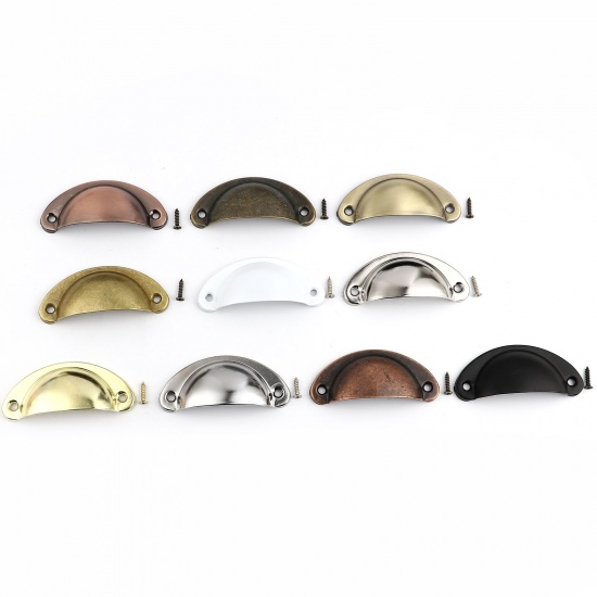 Picture of Iron Based Alloy Drawer Handles Pulls Knobs Cabinet Furniture Hardware Half Round Brass Color Drawbench 8x3.7cm 1.4x0.6cm, 1 Set