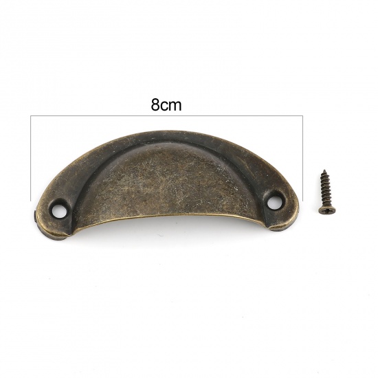 Picture of Iron Based Alloy Drawer Handles Pulls Knobs Cabinet Furniture Hardware Half Round Brass Color Drawbench 8x3.7cm 1.4x0.6cm, 1 Set
