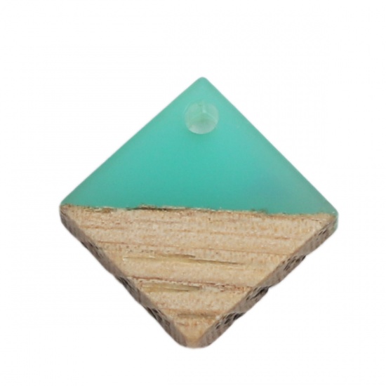 Picture of Natural Wood Effect Resin Charms Square Green Blue 17mm x 17mm, 10 PCs