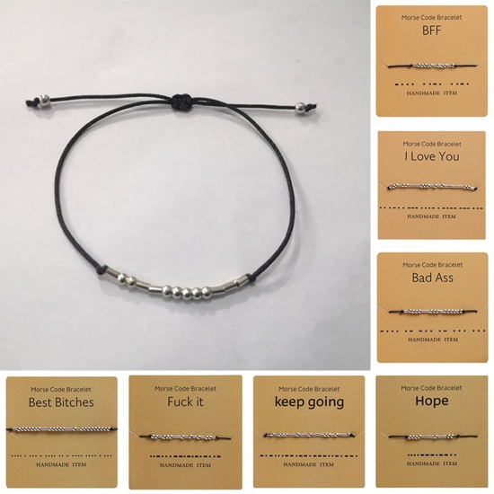 Picture of Morse Code Charm Beads Bracelets Valentines Friendship Bracelets String Adjustable Gift for Women Men Jewellery