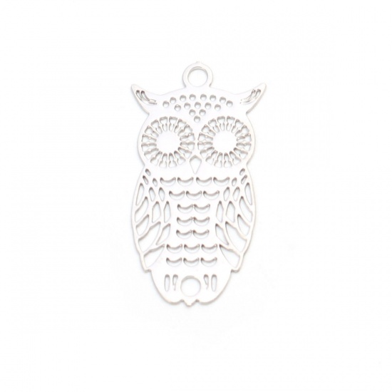 Imagen de Latón Colgantes Charms Tono de Plata Búho Filigrana Estampación 24mm x 13mm, 10 Unidades