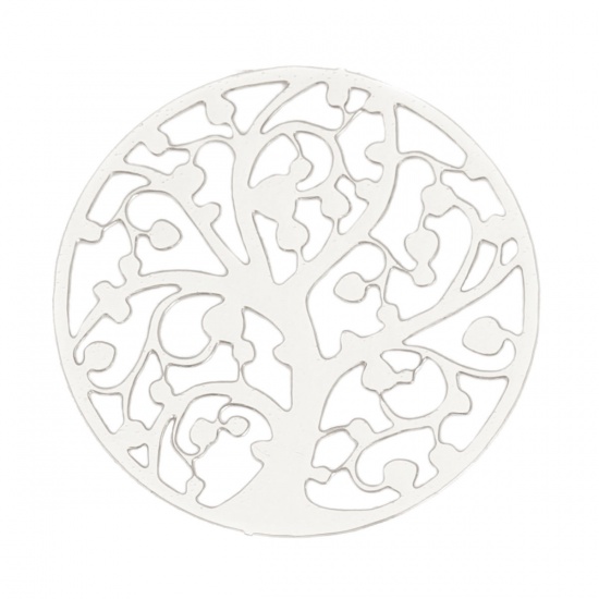 Immagine di Lega di Ferro Filigree Stamping Connettore Accessori Tondo Oro Placcato Albero di Vita Disegno 22mm Dia, 10 Pz