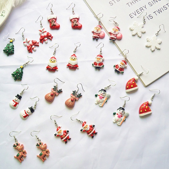 Picture of Resin Earrings Red Christmas Hats 5cm(2") long, 1 Pair