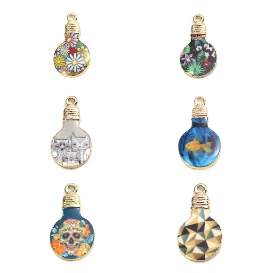 Picture of Zinc Based Alloy Charms Bulb Multicolor Daisy Flower Enamel