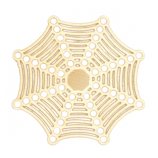 Picture of Iron Based Alloy Filigree Stamping Connectors Halloween Cobweb Gold Plated 32mm x 32mm, 10 PCs