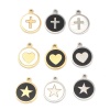 Изображение 304 Stainless Steel & Shell Charms Round Silver Tone Heart 12mm x 10mm, 1 Piece