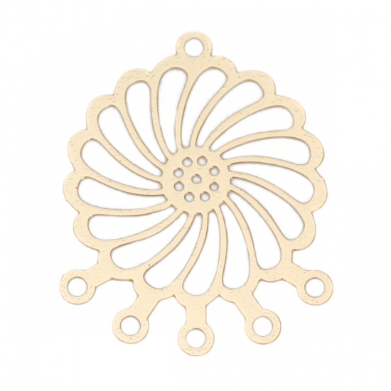 Picture of Iron Based Alloy Filigree Stamping Connectors Flower Gold Plated 28mm x 23mm, 10 PCs