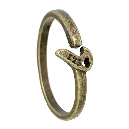 Picture of Adjustable Rings Half Heart "520" Carved Antique Bronze 17.1mm( 5/8") US 6.75, 1 Piece