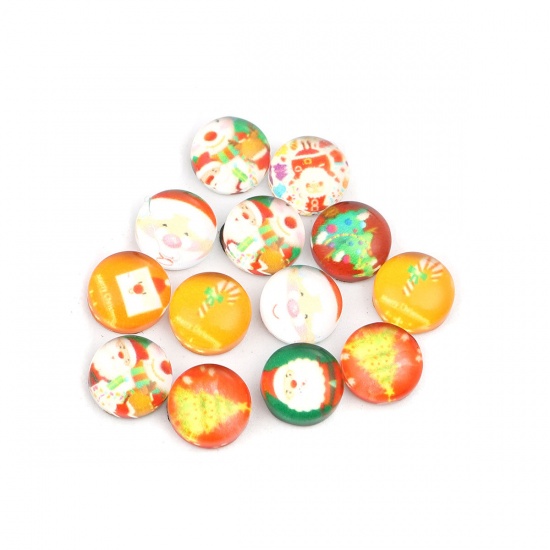 Picture of Glass Christmas Dome Seals Cabochon Round Flatback At Random Pattern 8mm Dia, 50 PCs