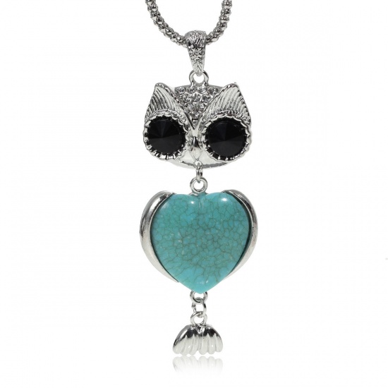 Immagine di Collana Gufo Animale Tono Argento Trasparente Strass 1 Pz