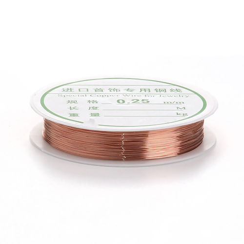 Imagen de Cobre Beading Wire Hilos Oro Rosa 0.25mm (30 gauge), 2 Rollos (Aprox 18 M/Rollo)