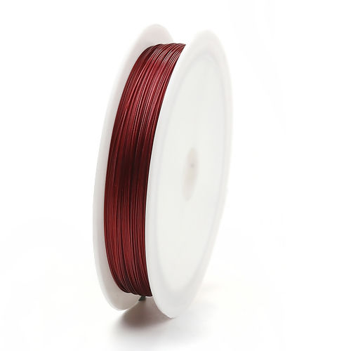 Picture of Steel Wire Beading Wire Thread Cord Deep Red 0.4mm (26 gauge), 1 Roll (Approx 50 M/Roll)