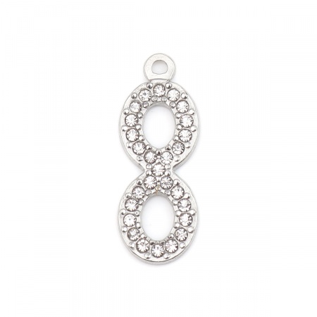 304 Acero Inoxidable Colgantes Charms Símbolo del infinito Tono de Plata Transparente Rhinestone 26mm x 10mm, 2 Unidades