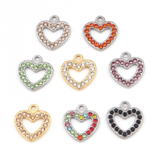 Picture of Stainless Steel Charms Heart Multicolor Rhinestone