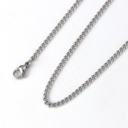 304 Stainless Steel Link Curb Chain Necklace Silver Tone 60.3cm(23 6/8") long, Chain Size: 4x3mm( 1/8" x 1/8"), 2 PCs