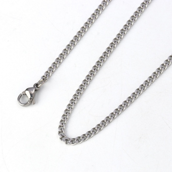 Picture of 304 Stainless Steel Link Curb Chain Necklace Silver Tone 60.3cm(23 6/8") long, Chain Size: 4x3mm( 1/8" x 1/8"), 2 PCs