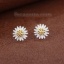 Picture of White Brass Ear Post Stud Earrings Silver Plated Daisy Flower 9mm - 8mm Dia., Post/ Wire Size: (20 gauge), 1 Pair