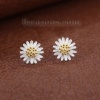 Picture of White Brass Ear Post Stud Earrings Silver Plated Daisy Flower 9mm - 8mm Dia., Post/ Wire Size: (20 gauge), 1 Pair
