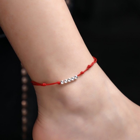 Picture of Braided Anklet Black & Red Ball Adjustable 1 Piece