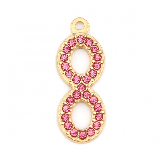 Immagine di 304 Acciaio Inossidabile Charms Simbolo di Infinito Oro Placcato Roso Strass 26mm x 10mm, 2 Pz