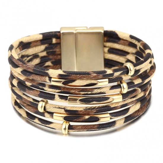 Picture of Bracelets Gold Plated Black Circle Ring Leopard Print With Magnetic Clasp 19.5cm(7 5/8") long, 1 Piece