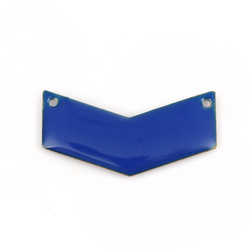 Image de Connecteurs Sequins Emaillés Double Face en Laiton Forme de V Sans Plaqué Bleu Email 30mm x 15mm, 5 Pcs                                                                                                                                                       