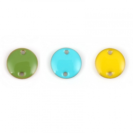Brass Enamelled Sequins Connectors Round Unplated Enamel