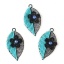 Image de Pendentifs en Laiton Feuille Noir Bleu Clair Fleurs Estampe en Filigrane à Strass Bleu 37mm x 19mm, 2 Paires