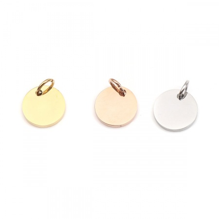 Breloques en 304 Acier Inoxydable Rond Multicolore Pouvoir Graver sur Espace Blanc Un Côté 18mm x 12mm, 1 Pièce