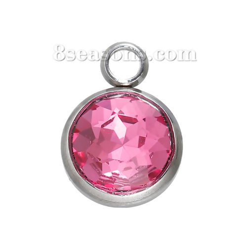 Picture of Stainless Steel July Birthstone Charms Round Rhinestone Faceted