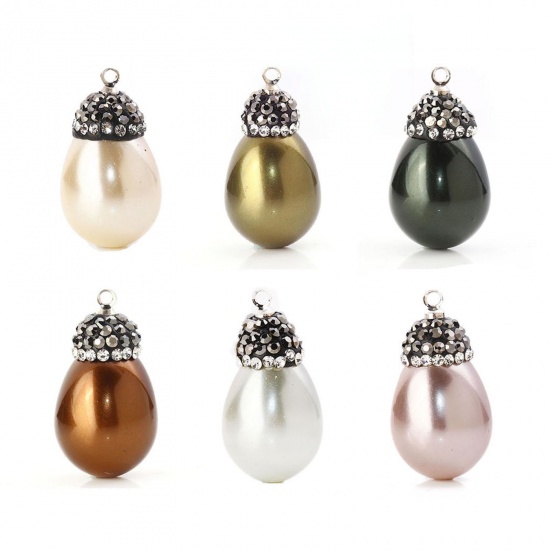 Image de Breloques Micro Pave en Coquille Goutte d'Eau  à Strass Imitation Perles         