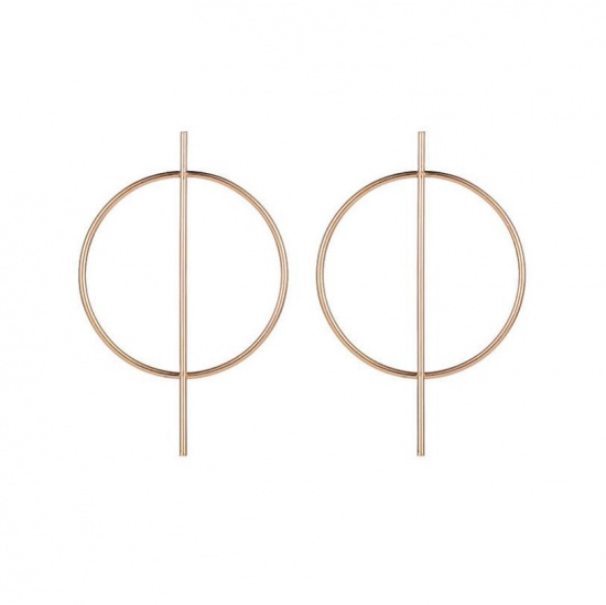 Picture of Ear Post Stud Earrings Gold Plated Circle Ring 70mm x 45mm, 1 Pair