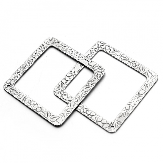 Picture of Stainless Steel Pendants Marquise Silver Tone Flower Carved 3.7cm(1 4/8") x 1.7cm( 5/8"), 1 Packet(10 PCs)