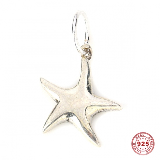 Picture of Sterling Silver Ocean Jewelry Charms Antique Silver Color Star Fish 16mm x 9mm, 1 Piece