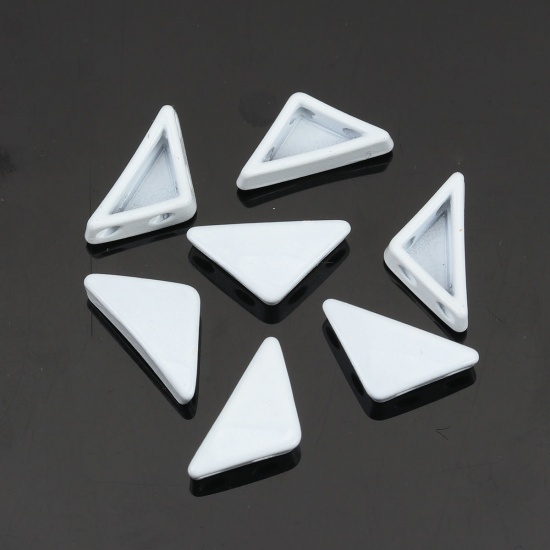 Immagine di Lega di Zinco Smalto Perline Due Fori Triangolo Bianco Circa 14mm x 7mm, Foro:Circa 1.1mm, 10 Pz