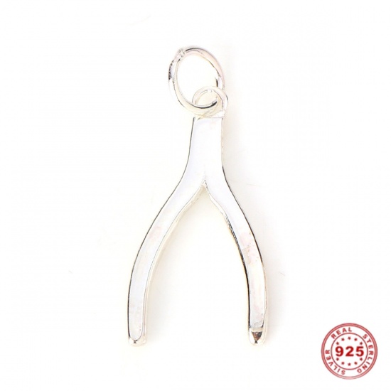 Picture of Sterling Silver Charms Gold Plated Wishbone 18mm( 6/8") x 9mm( 3/8"), 1 Piece