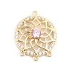 Picture of Brass Connectors Round 18K Gold Filled Flower Pink Rhinestone 18mm x 15mm, 2 PCs