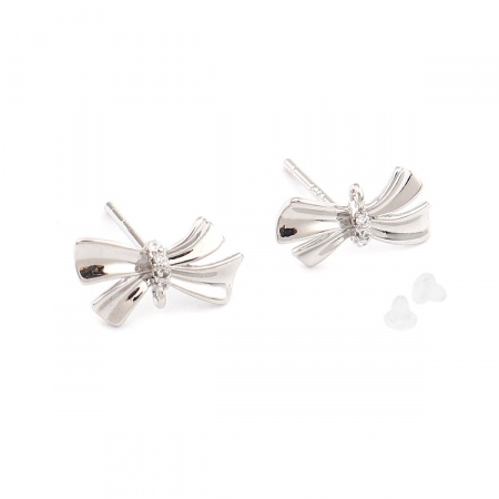 Messing Ohrring Ohrstecker 18K Echt Platin plattiert Fliege Transparent Strass 13mm x 8mm, Drahtstärke: (21 gauge), 2 Stück