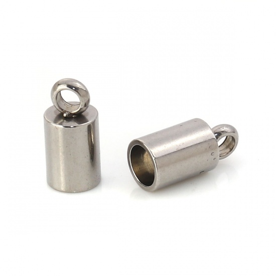 Picture of 304 Stainless Steel Cord End Caps Cylinder Silver Tone (Fits 6mm Cord) 10mm x6mm( 3/8" x 2/8") - 9mm x6mm( 3/8" x 2/8"), 10 PCs